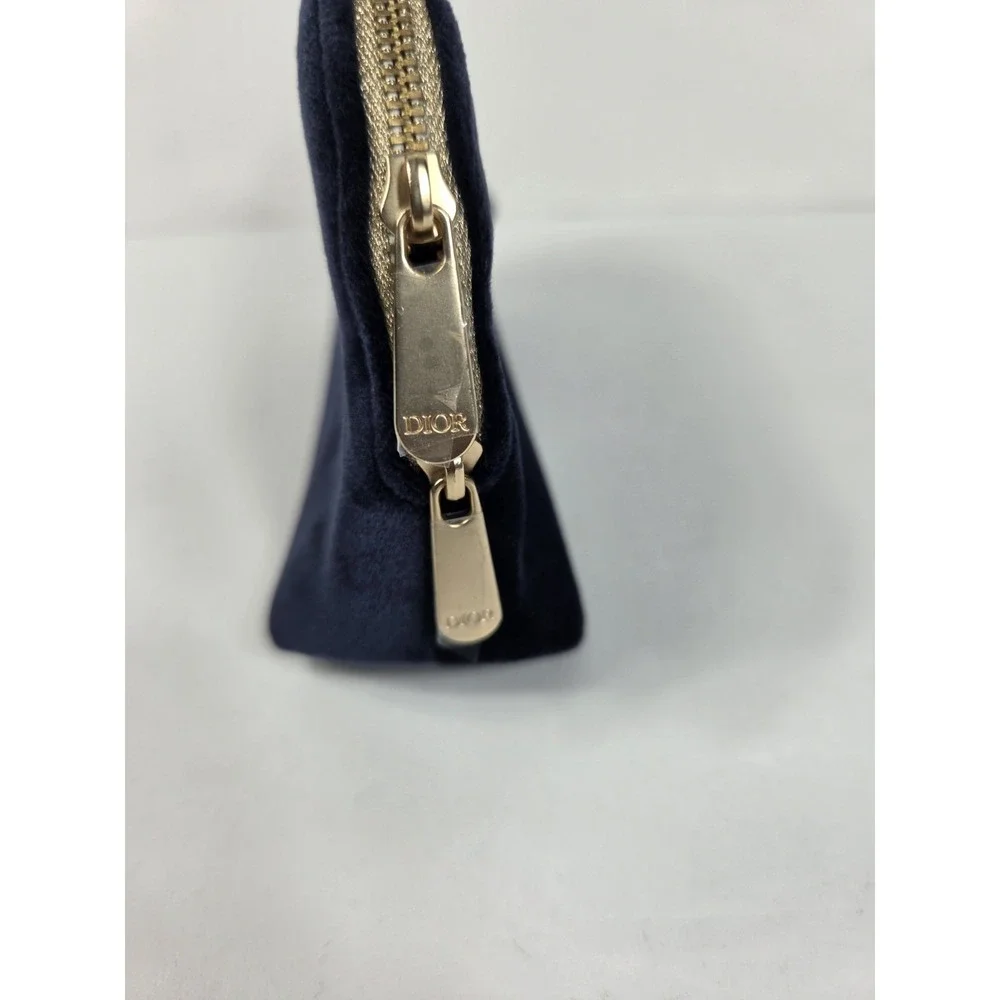 Christian DIOR CD Logo Navy Blue Velvet Cosmetic Zip Pouch Promo